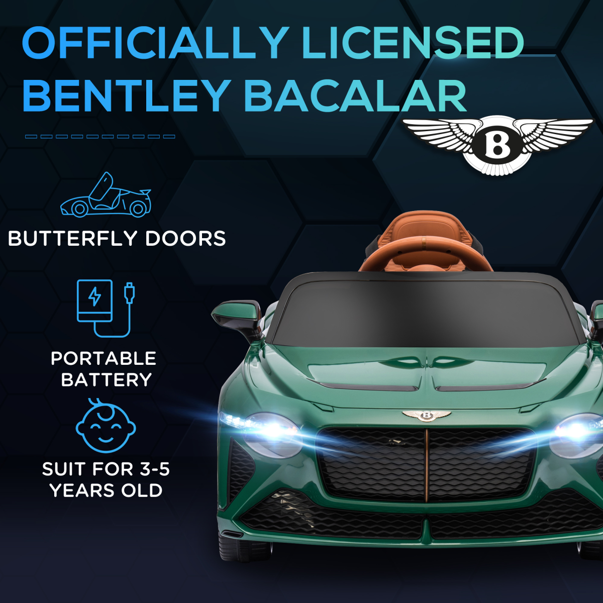 HOMCOM Bentley Bacalar Licensed 12V Kids Electric Ride-On with Remote - Green